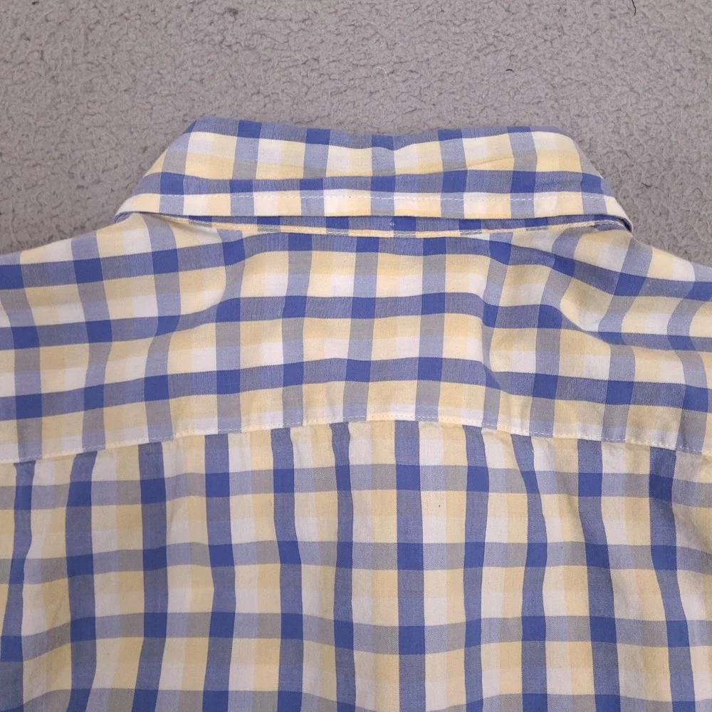 J Crew Shirt Mens Large Blue Yellow‎ White Slim Untucked Flex Washed Preppy